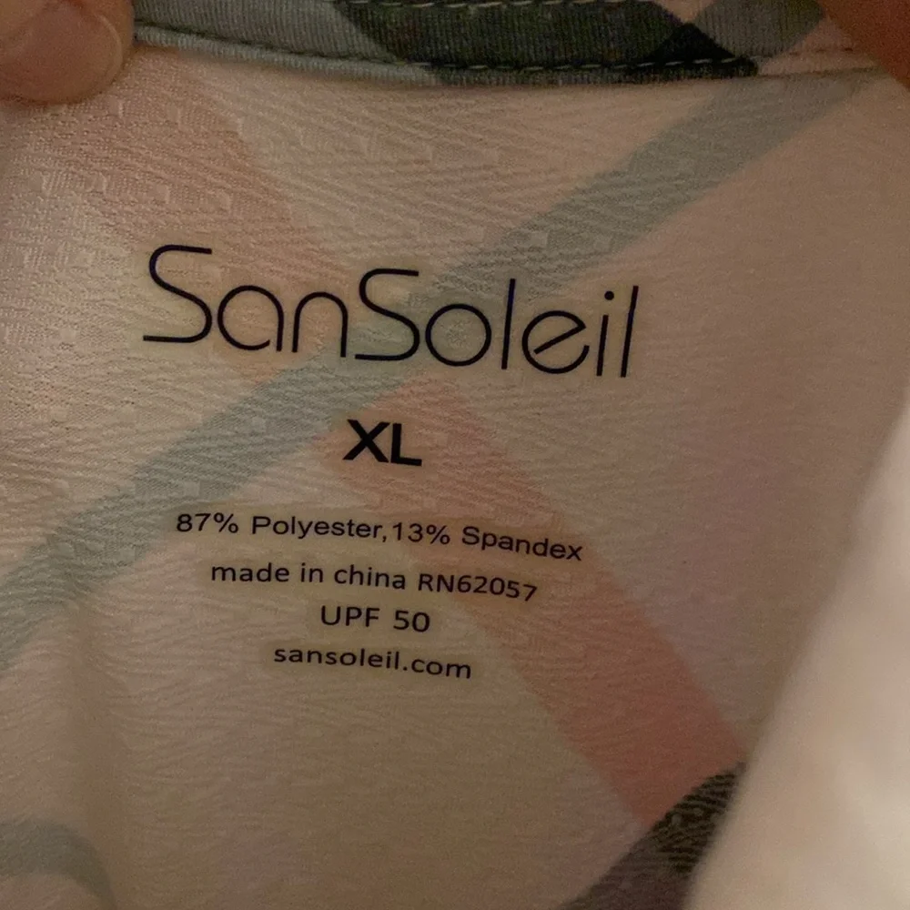SAN SOLEIL UPF 50 long sleeved top shirt. Fun pink and gray diagonal plaid. - Picture 6 of 10